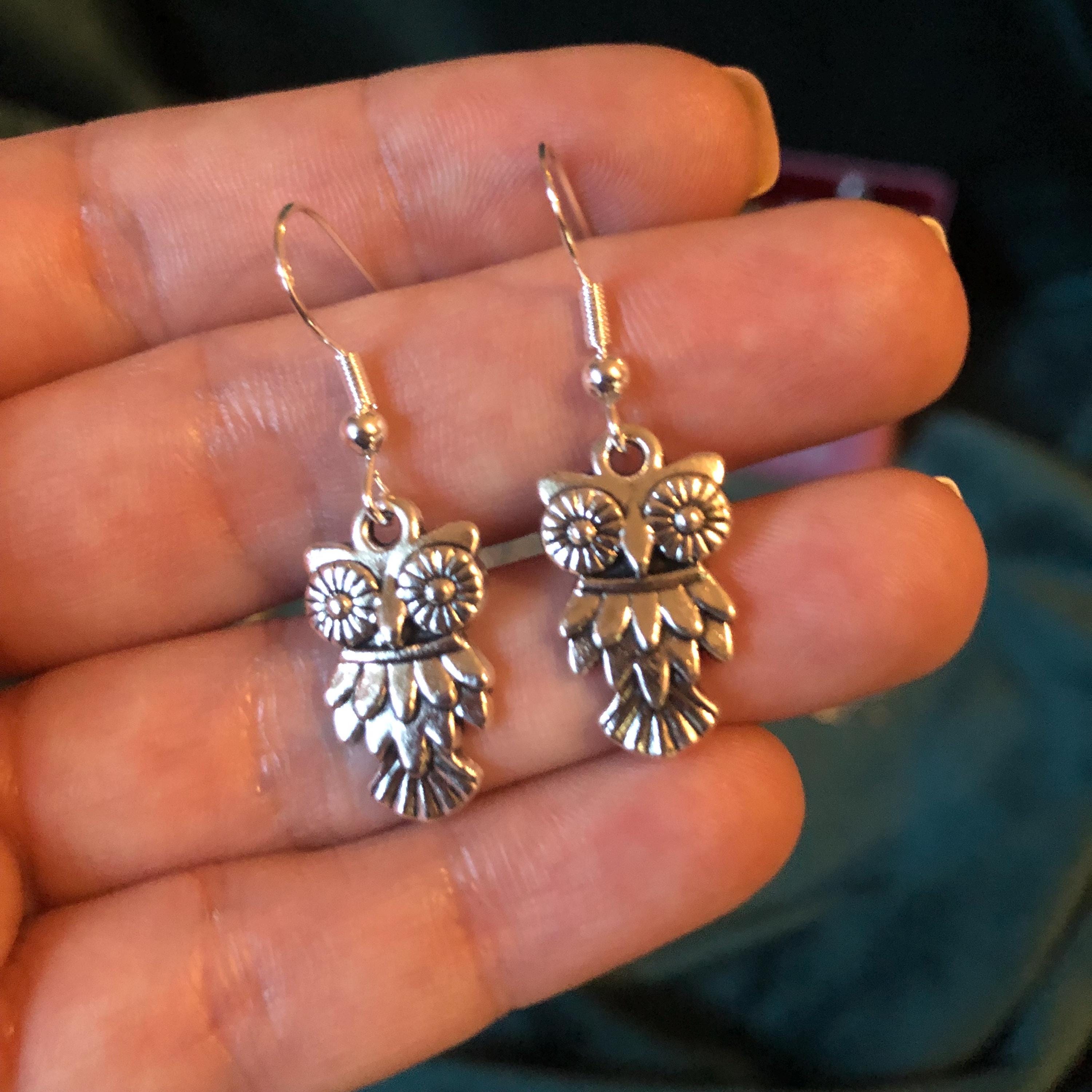 Silver Owl Drop Earrings – Minimalist French Hook Jewelry