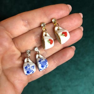 Dollhouse Teacup Earrings – Mini Porcelain Tea Cups on CZ Stud Earrings