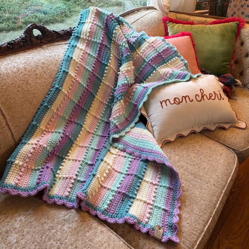 Handmade Crochet Baby Blanket | Pastel Textured Baby Afghan | 40 X 46