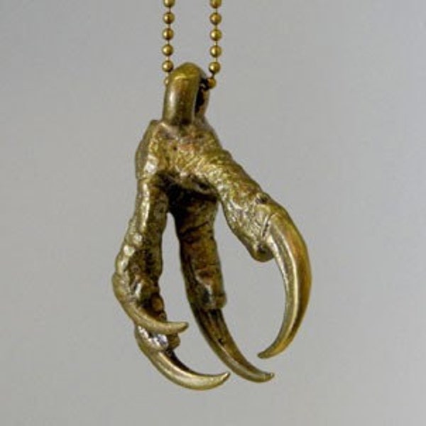 SOLID BRASS Owl Claw Necklace Made From Recycled Bullet Casings And Hangs From Antiqued Ball Chain (FREE Domestic Shipping)