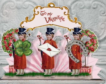 Valentine Dandy's In Red Coats & Top Hats Vintage Style PoP Up Valentine Fold Out Party Decor 3 Sheets Instant Digital Download