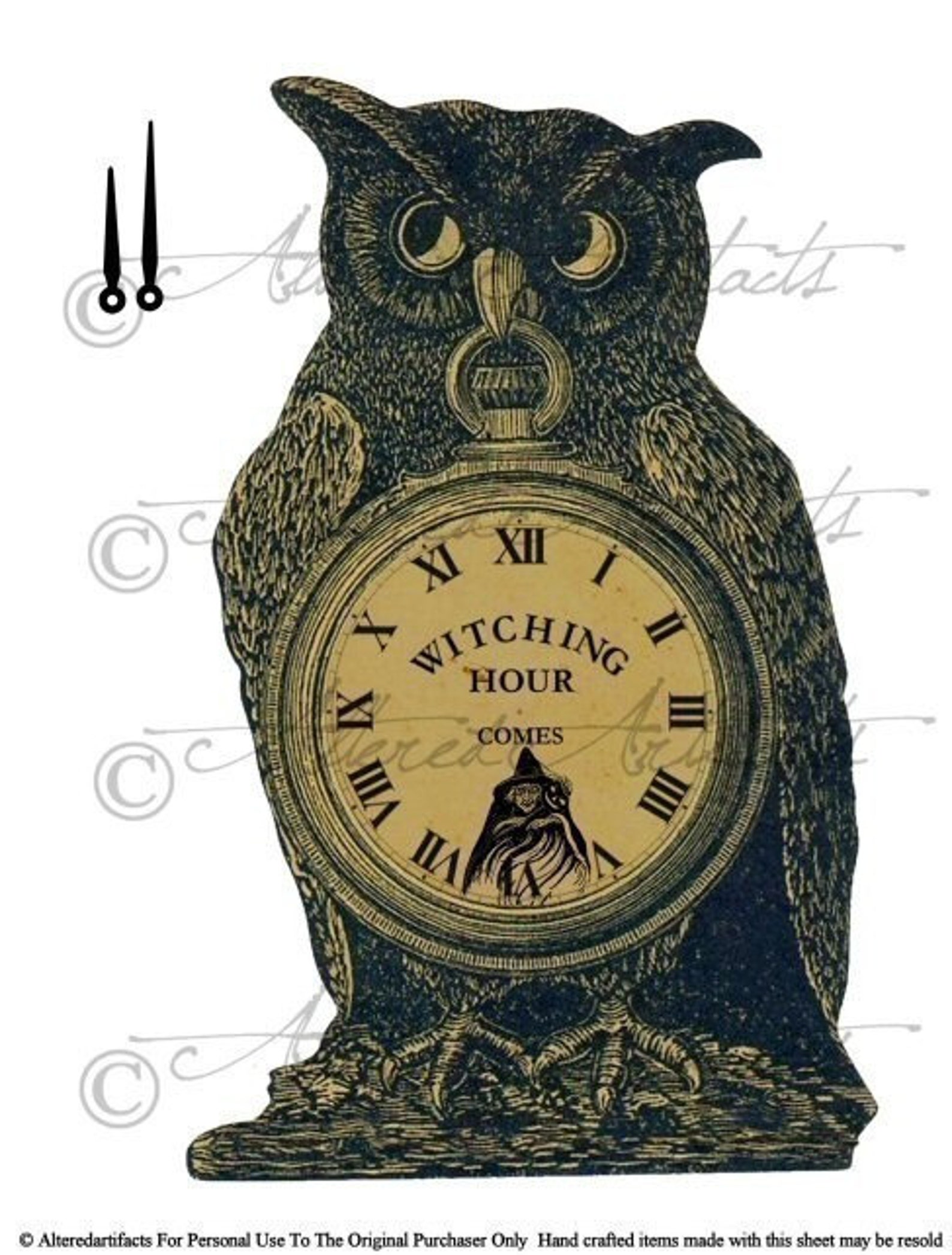 Printable Vintage Owl Sign Clock Halloween Witching Hour Etsy