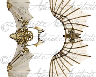 Vintage Steampunk Wings Steampunk Wheels Printable Scrap Clip Art Elements Collage Sheet Instant Digital Download