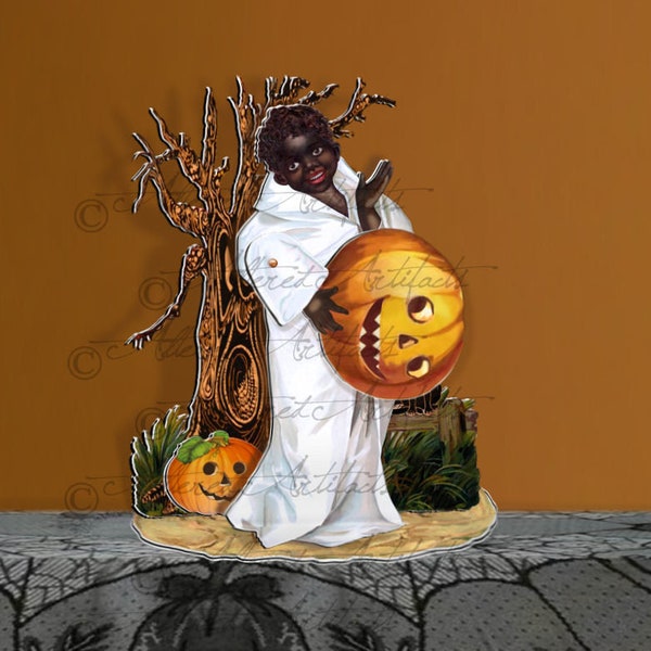 Lg Vintage Halloween Mechanical Pop Up Card Ghost Child Ellen Clapsaddle Doppelganger Pumpkin Head Jack o Lantern Instant Digital Download 3