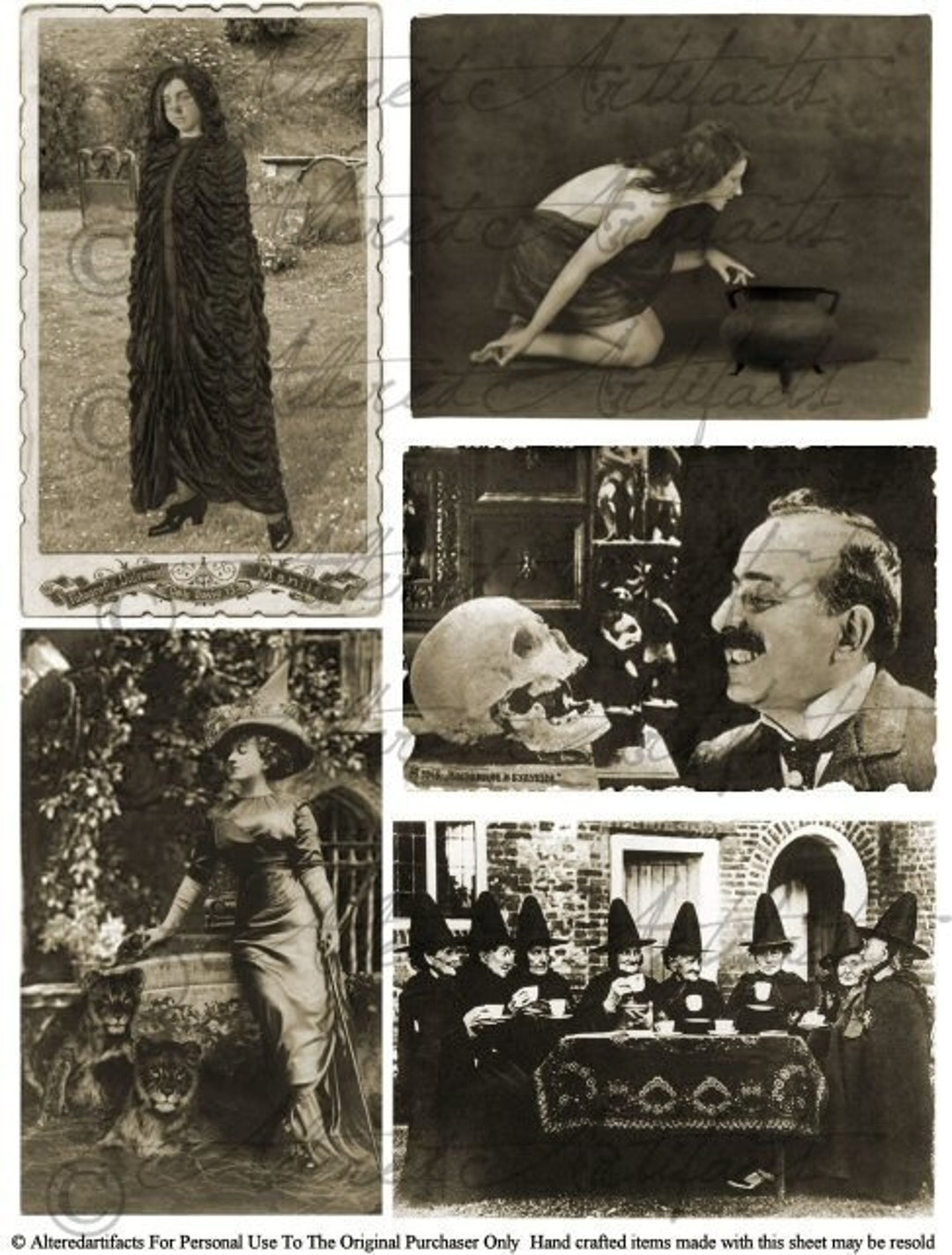 Printable Vintage Halloween Sepia Postcard Halloween Postcard