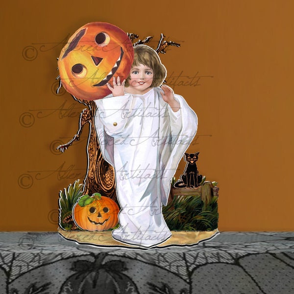 Lg Vintage Halloween Mechanical Pop Up Card Ghost Child Ellen Clapsaddle Doppelganger Pumpkin Head Jack o Lantern Instant Digital Download 4