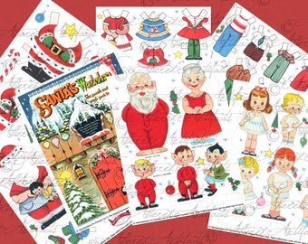 Vintage Santa's Workshop Paper Dolls 1960 Whitman Reworked Clear Prints Paperdolls Christmas Paper Dolls 19 pages Instant Digital Download