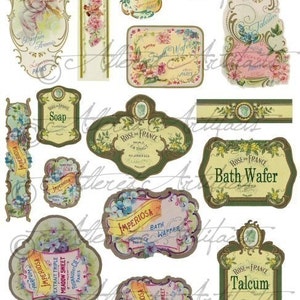 Druckbare Vintage französische Parfüm Etiketten Digitale Flaschenetiketten Druckbare antike Duftetikett Digital Collage Sheet Download