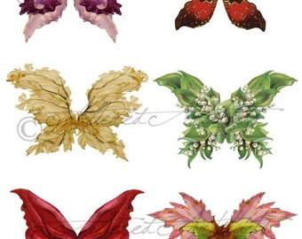 Printable Fairy Wings Digital Fairy Wing Printable Floral Botanical Wings Wing Clip Art Printable Scrap Collage Sheet Instant Download