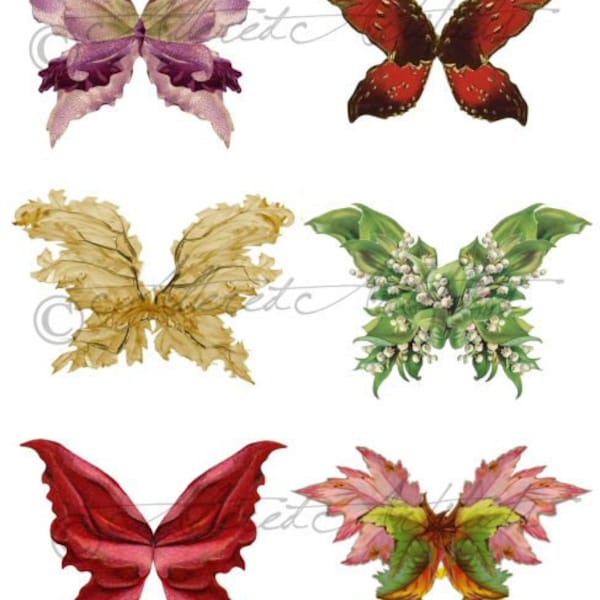 Printable Fairy Wings Digital Fairy Wing Printable Floral Botanical Wings Wing Clip Art Printable Scrap Collage Sheet Instant Download