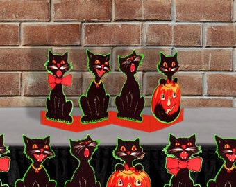 Printable Halloween Black Cat Garland Banner Table Decor Centerpiece Retro Beistle Like Vintage Party Decor Bunting Instant Digital Download
