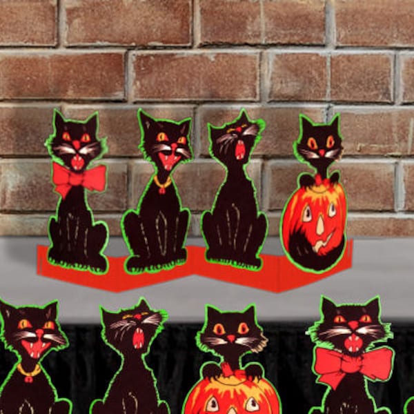 Printable Halloween Black Cat Garland Banner Table Decor Centerpiece Retro Beistle Like Vintage Party Decor Bunting Instant Digital Download