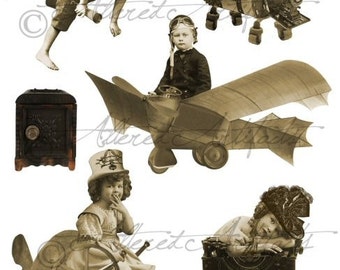 Steampunk Fairy Printable Vintage Sepia Paper Doll Kids Steampunk Fairies Puppet Flying Machines Digital Collage Sheet Instant Downloadload