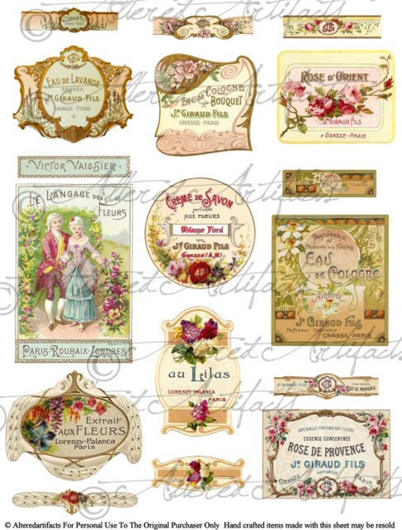 Printable Vintage French Perfume Labels Printable Vintage French Perfume Labels