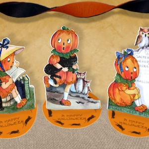 Vintage Halloween Pop Up Card Pumpkin Head Girl Fold Out Card Whitney Doppelganger Pumpkin Jack o Lantern Set 2 Instant Digital Download