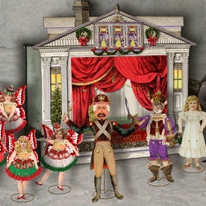 Printable Nutcracker Theater & Puppets Sugar Plum Fairy Articulated Puppet Christmas Paper Doll Collage Sheet Instant Digital Download