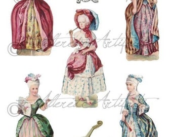 Marie Antoinette Printable Paper Doll And Her Court Printable Paper Dolls Vintage Scraps Paper Doll Digital Collage Sheet Instant Download