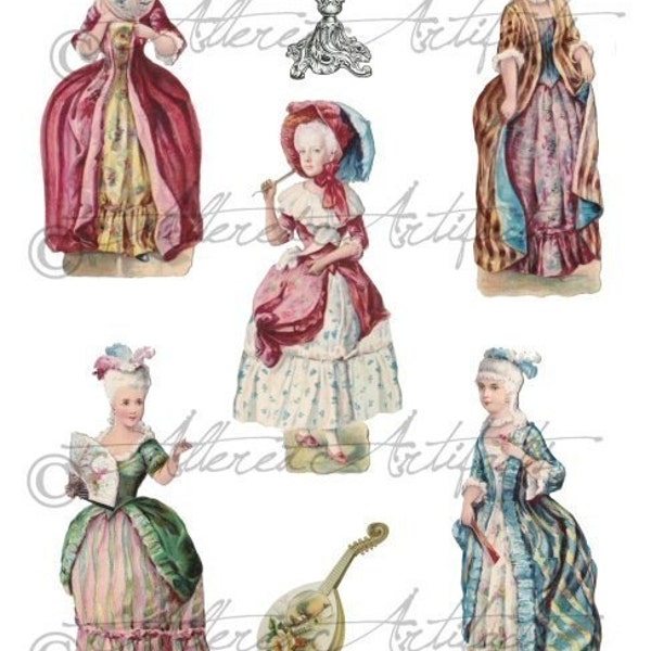 Marie Antoinette Printable Paper Doll And Her Court Printable Paper Dolls Vintage Scraps Paper Doll Digital Collage Sheet Instant Download