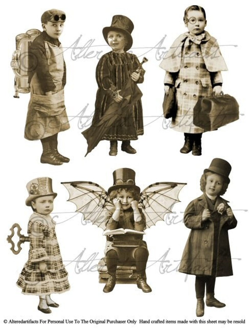 Steampunk Fairy Printable Sepia Paper Doll Vintage Photo Tinprints Steampunk Fairies Puppet Printable Digital Collage Sheet Instant Download 