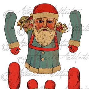 Printable Vintage Santa Paper Puppet Christmas Paper Doll Printable Articulated Jumping Jack Santa Stocking Stuffer Instant Digital Download