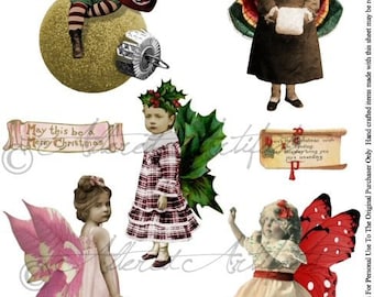 Printable Christmas Fairy Fairies Sprites Vintage Christmas Dolls Christmas Ornaments Clip Art Scraps Collage Sheet Instant Digital Download