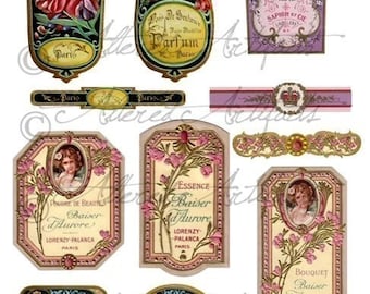 Printable Vintage French Perfume Labels Digital Bottle Labels Printable Antique Fragrance Label Digital Collage Sheet Download