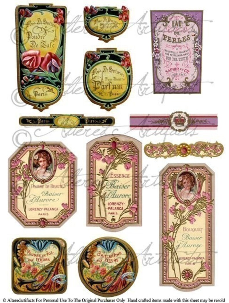 printable vintage french perfume labels digital bottle