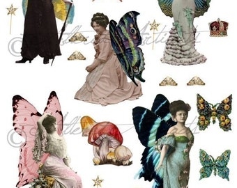 Printable Victorian Fairy Paper Doll Printable Vintage Fairy Paper Puppet Printable Fairies Wings Digital Collage Sheet Instant Download