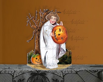 Lg Vintage Halloween Mechanical Pop Up Card Ghost Child Ellen Clapsaddle Doppelganger Pumpkin Head Jack o Lantern Instant Digital Download 1