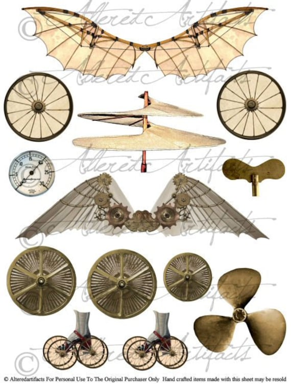 Vintage Steampunk Wings Wheels Junk Propeller Skates Printable - Etsy