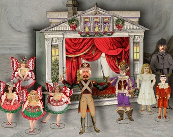 Printable Nutcracker Theater & Puppets Sugar Plum Fairy Puppet Printable Articulated Christmas Paper Doll Digital Collage Sheet Download