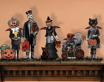Halloween Boogie Family Paper Doll Printable Victorian Goolies Printable Halloween Paper Puppet Collage Sheet Instant Digital Download