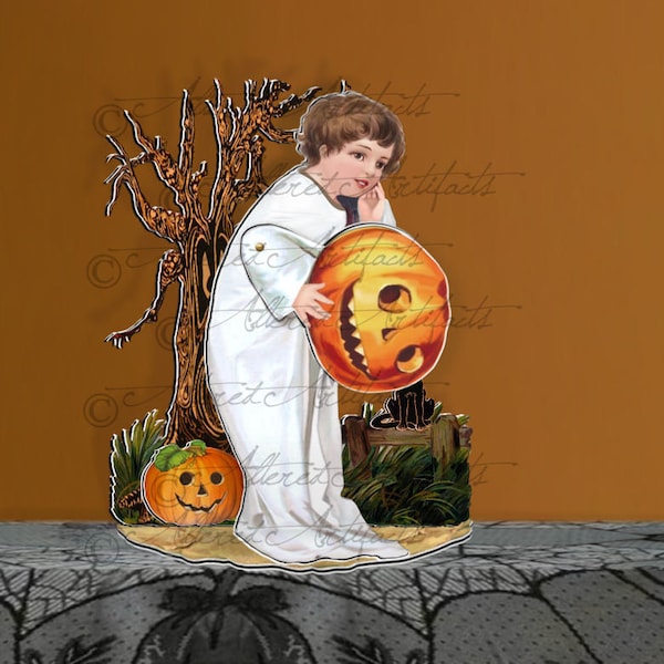 Lg Vintage Halloween Mechanical Pop Up Card Ghost Child Ellen Clapsaddle Doppelganger Pumpkin Head Jack o Lantern Instant Digital Download 2