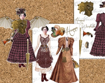 Steampunk Hanna Printable Paper Doll Victorian Digital Paper Doll Printable Steampunk Paper Doll Printable Party Favor Instant Download