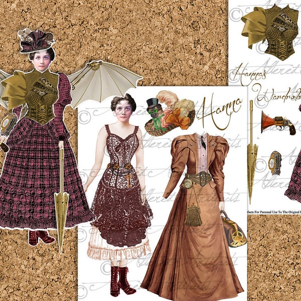 Steampunk Hanna Printable Paper Doll Victorian Digital Paper Doll Printable Steampunk Paper Doll Printable Party Favor Instant Download