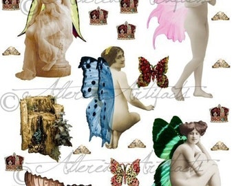 Printable Risque Fairy Paper Doll Garden Fairy Paper Dolls Nicely Nude Printable Fairy Puppets Digital Wings Collage Sheet Instant Download