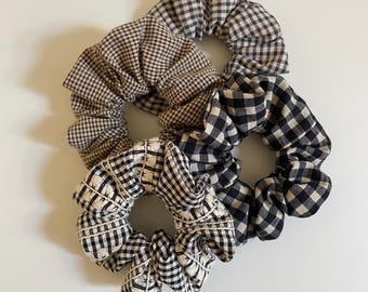 Chouchou vichy noir crème gris - scrunchie