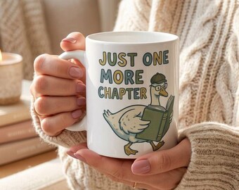 Bookworm Goose Mug | Personalized Name, Just One More Chapter illustration