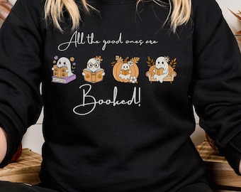 Sudadera con estampado de fantasmas leyendo / Regalos para amantes de los libros Sudadera de cuello redondo con temática literaria para Halloween