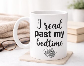 Taza para amantes de los libros • Leo hasta tarde • Regalo divertido para lectores • Taza de café para ratones de biblioteca • Regalo acogedor para leer