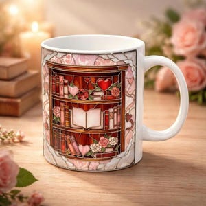 Gezellige bibliotheekmok • Cadeau boekenliefhebber • Boekenplankmok • Leesmok • Leesgrage cadeau • Gezellige lezersmok