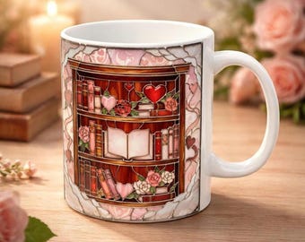 Cozy Library Mug • Book Lover Gift • Bookshelf Mug • Reading Mug • Bookish Gift • Cozy Reader Mug