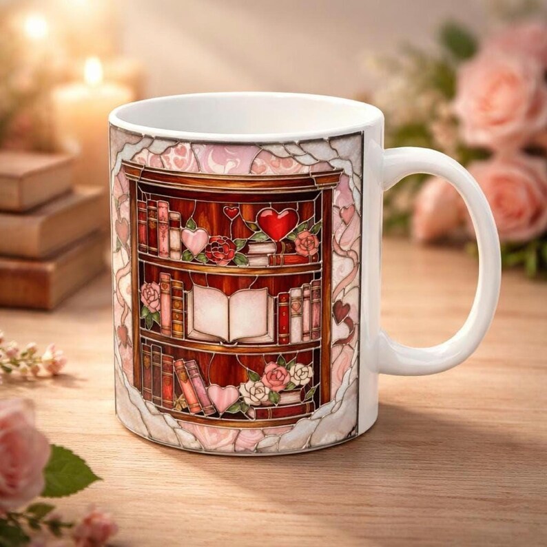 Cozy Library Mug • Book Lover Gift • Bookshelf Mug • Reading Mug • Bookish Gift • Cozy Reader Mug