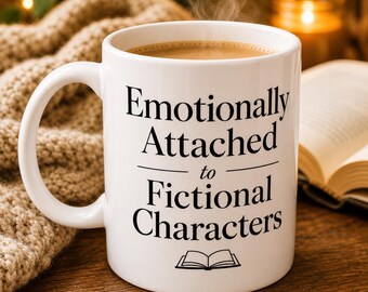 Taza "Apegado emocionalmente a personajes de ficción" • Regalo para amantes de los libros • Taza para lectores • Taza de café para lectores introvertidos