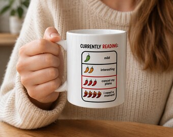 Taza picante para amantes de los libros · Taza "Leyendo actualmente" · Regalo divertido para lectores · Taza para amantes de los libros · Regalo de Booktok · Taza con calificación de picante