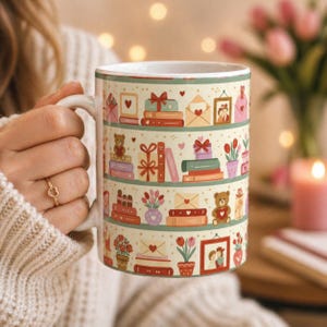 Mok voor boekenliefhebber · Boekenplankmok · Leescadeau voor boekenliefhebber · Leesgrage koffiemok · Esthetische bibliotheekmok · Lezercadeau