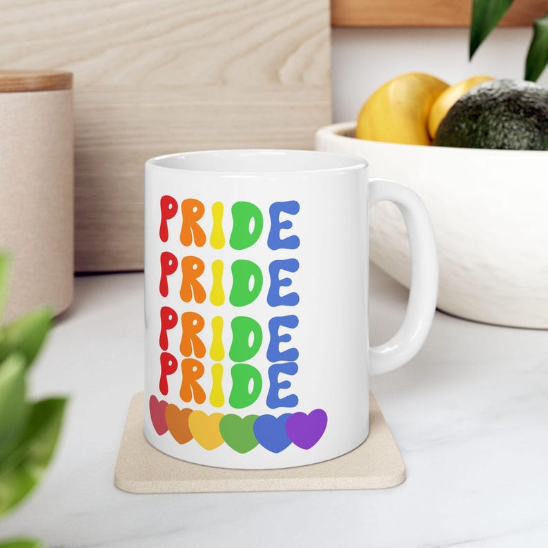Rainbow Pride Mug • LGBTQ Gift • Colorful Heart Cup • Queer Coming Out Drinkware
