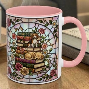 Hondenmok van gebrandschilderd glas • Schattige puppykoffiekop • Cadeau hondenliefhebber • Mok met bloemenmotief • Gezellig cadeau voor huisdierliefhebber