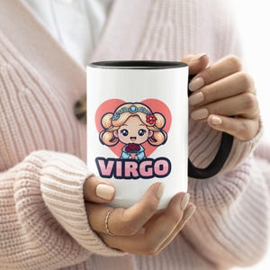 Virgo Zodiac Accent Coffee Mug (11, 15oz) - Personalized Cartoon Design, Astrology Gift, Horoscope  Cup, Birthday Present for Virgo,