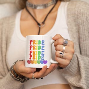Rainbow Pride Mug • LGBTQ Gift • Colorful Heart Cup • Queer Coming Out Drinkware